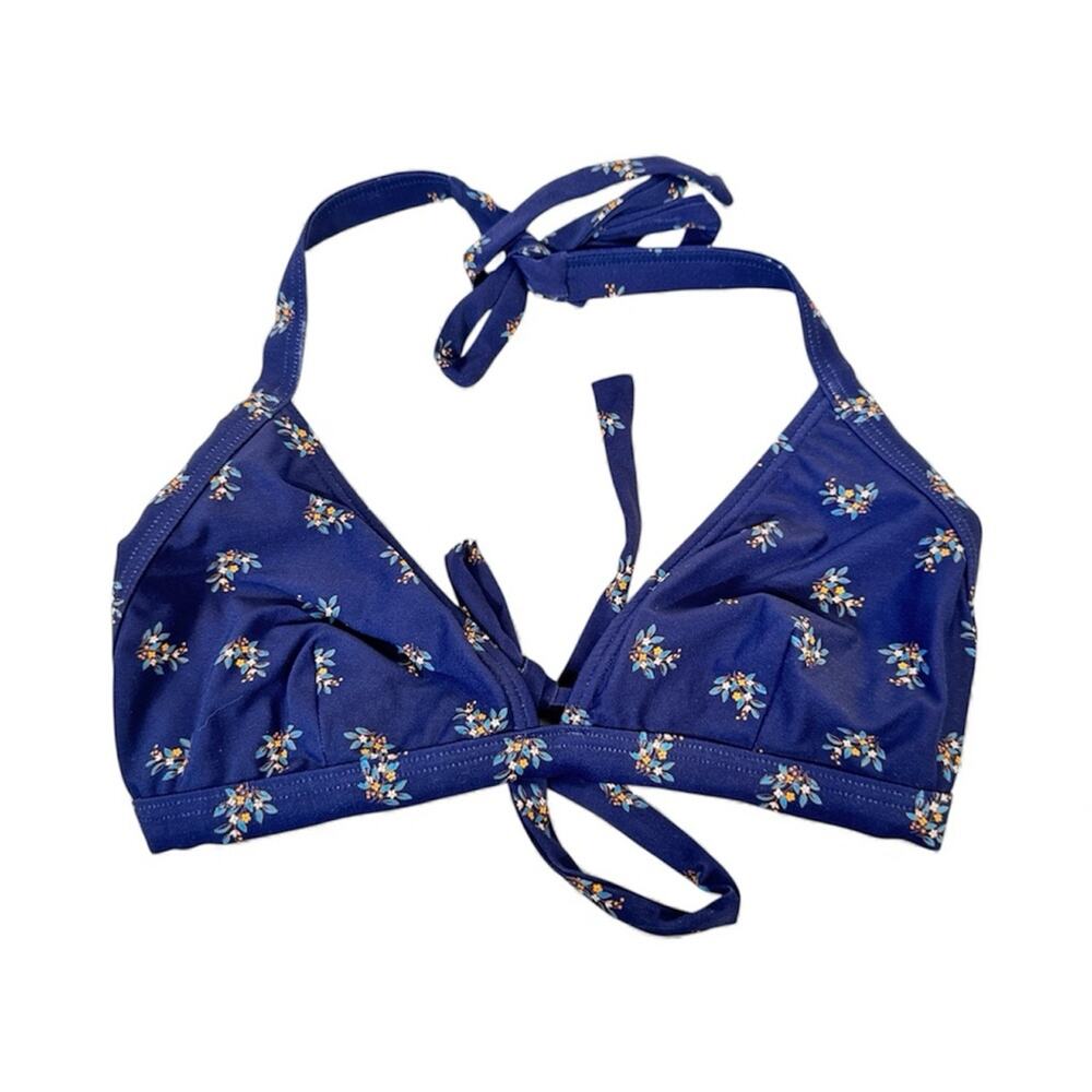 Loft Beach Blue Floral Triangle Bikini Top Womens M Beachy Summer Vacation